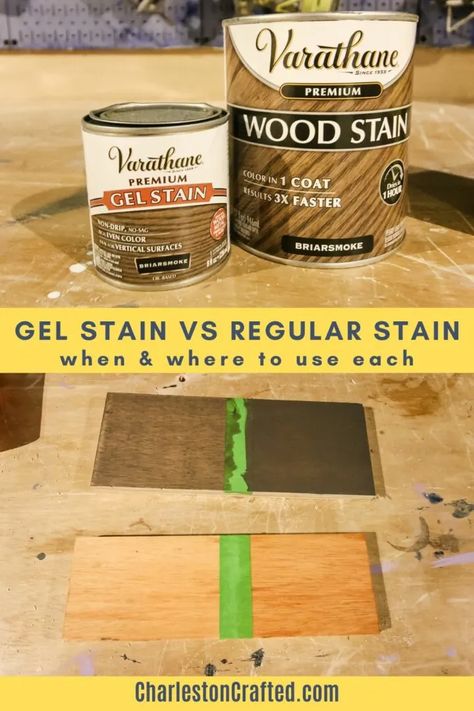 Gel Stain vs Regular Stain: Which should you use? Perfect Stain Color, Stain Guide, Stained Kitchen Cabinets, Water Based Wood Stain, Stain Techniques, Woodworking Projects Unique, Oil Based Stain, Unique Woodworking, Wood Stain Colors