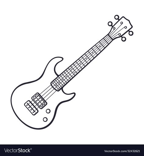 Bass Guitar Drawing, Guitar Outline, Guitar Sketch, Watercolor Doodles, Guitar Vector, Guitar Drawing, Cartoon Sketch, Cartoon Sketches, Gacha Ideas