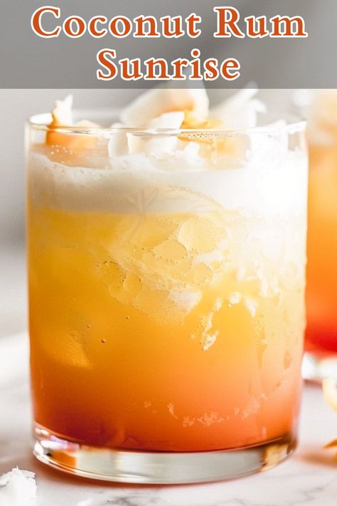 The Coconut Rum Sunrise is a tropical cocktail that blends the smooth, creamy richness of coconut with the fruity sweetness of Malibu rum, freshly squeezed orange juice, and a touch of grenadine. Coconut Rum Drinks, Rum Drinks Recipes, Vibrant Gradient, Squeezed Orange Juice, Bartender Drinks, Liquor Recipes, Cocktail Drinks Alcoholic, Orange Cocktails, Malibu Rum