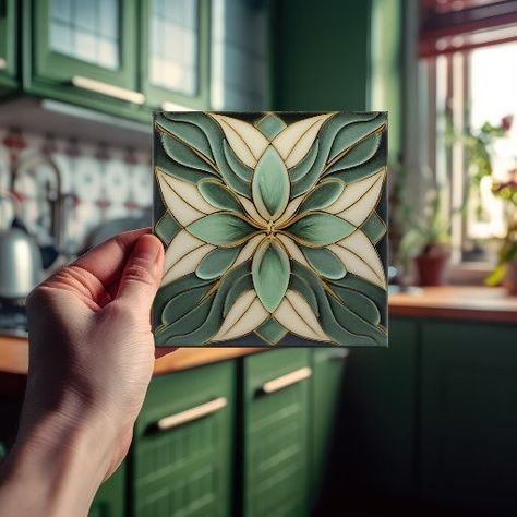 Tulips on Sage Symmetric Art Nouveau Ceramic Tile | Zazzle Symmetric Art, Dream Building, Ffxiv Housing, Nice Kitchen, Bathroom Oasis, Art Nouveau Tiles, Back Wallpaper, Raku Pottery, Country Homes