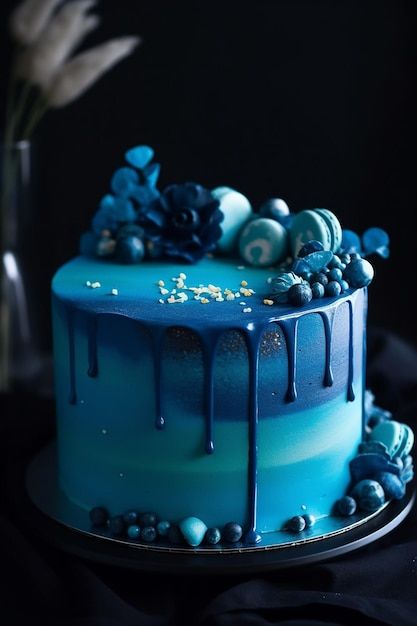 Birthday, Cake, Cake With Blue Icing, Decorate A Cake, Blue Icing, Premium Photo, A Flower, Birthday Cake, Birthday Party