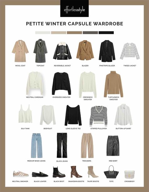 Petite Winter Capsule Wardrobe Nashville personal stylists share neutral petite wardrobe Nashville personal shoppers share winter collection for petites the best petite pieces for winter how to create a neutral closet for petites classic winter pieces for petites Winter Outfits Petite, Petite Winter Fashion, Winter Capsule Wardrobe Travel, Winter Street Wear, Petite Winter Outfits, Petite Capsule Wardrobe, Neutral Capsule Wardrobe, Capsule Wardrobe Basics, Capsule Wardrobe Checklist