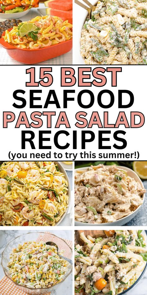 Easy seafood pasta salad recipes! These unique pasta salads have tuna, shrimp, salmon, crab, and crawfish. You may have never thought of fish in your pasta salad, but it's SO good! Shrimp pasta salad recipes, tuna pasta salad recipes, salmon pasta salad recipes, crab pasta salad recipes. Cold pasta salad recipes with seafood, shrimp pasta salad recipes with italian dressing and old bay, seafood pasta salads crab and shrimp. Best seafood pasta salad recipe, easy pasta salad recipes cold simple. Pasta Salad Recipes Tuna, Salad Recipes Salmon, Salad Recipes Tuna, Recipes With Seafood, Shrimp Pasta Salad Recipes, Salad Recipes With Italian Dressing, Recipes With Italian Dressing, Salmon Pasta Salad Recipes, Easy Seafood Pasta