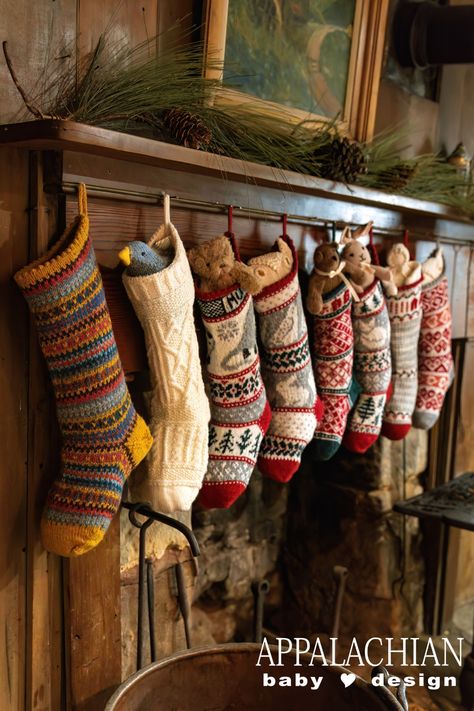 Our mission is to help you create cherished handmade family heirlooms….and whether it is hung in a mountain cabin or a high-rise downtown, these Christmas stockings will brighten up the holidays for years to come.   Each stocking kit includes stocking pattern, sufficient 100% US Wool Yarn to complete project, hang tag for recording date, knitter's name and recipients name, all tied up in kraft box with clear lid and secured with a gold satin ribbon, perfect for gifting or storing. Knitting Pattern Christmas Stocking, Christmas Stockings Knitting Pattern, Knitting Stockings Christmas, Diy Crochet Stocking, Heirloom Christmas Stocking, Christmas Stocking Hanging Ideas, Christmas Stocking Knitting Pattern Free, Felt Christmas Stockings Ideas, Handmade Christmas Stocking