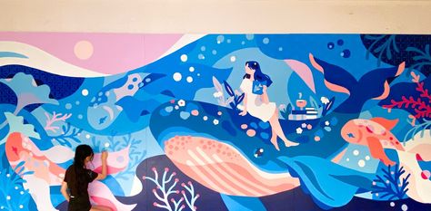 Ocean Mural Painting, Mural Art School, Community Mural Ideas, Ocean Murals, Cute Agenda, Studio Mural, Mural Ocean, Alice Lee, Outdoor Mural