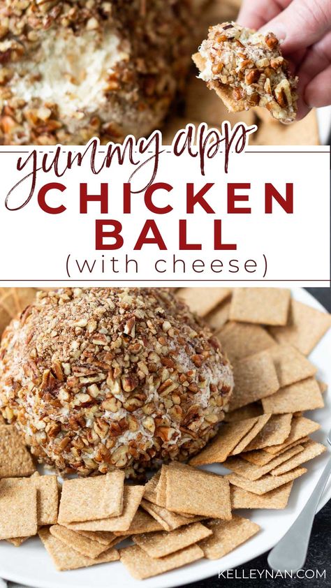 Appetizer Idea! Delicious Chicken Ball (with Cream Cheese and Pecans) Chicken Cream Cheese Ball, Maple Pecan Cheese Ball, Chicken Cheese Ball Recipes, Cranberry Pecan Cheese Ball Recipes, Chicken Cheeseball, Chicken Cheese Ball, Original Cheese Ball Recipe, Chicken Cheese Balls, Cream Cheese Balls