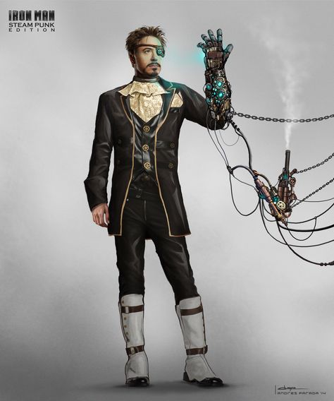 ArtStation - Steampunk Tony Stark, Andres Parada Steampunk Iron Man, Steampunk Characters, Pepper Pots, Stark Industries, Armor Concept, Comic Book Characters, Dieselpunk, Tony Stark, Cosplay Outfits