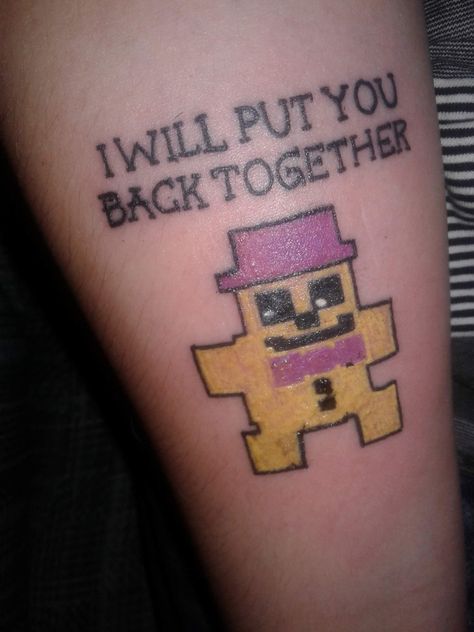 Five nights at freddy's tattoo Five Nights At Freddy's Tattoo, Fnaf Tattoo Ideas, Fnaf Tattoo, Minecraft Tattoo, Fandom Tattoos, Cactus Tattoo, Funky Tattoos, Quote Tattoo, Pen Tattoo