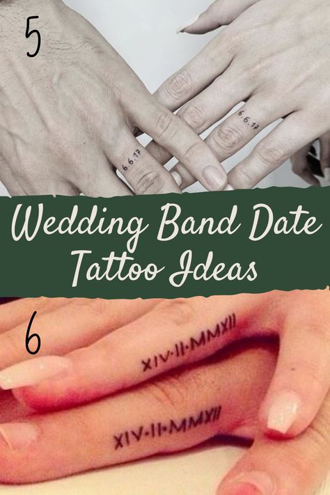 21 Wedding Band Tattoo Ideas (Instead Of A Ring!) |  couple goal tattoo design Wedding Band Tattoo For Her, Wedding Date Tattoo Ideas, Wedding Band Tattoo Ideas, Wedding Date Tattoo, Band Tattoo Ideas, Wedding Date Tattoos, Wedding Ring Finger Tattoos, Marriage Tattoos, Anniversary Tattoo