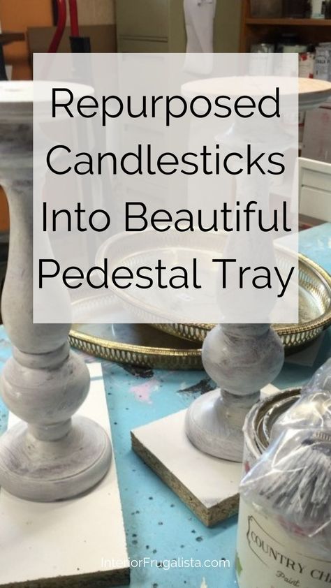 Recycled Candle Holders, Painting Candlesticks Diy, Repurpose Candle Sticks, Candlestick Upcycle, Silver Tray Repurpose, Candlestick Decor Ideas, Repurposed Candle Sticks, Upcycled Candlesticks, Aging Paper