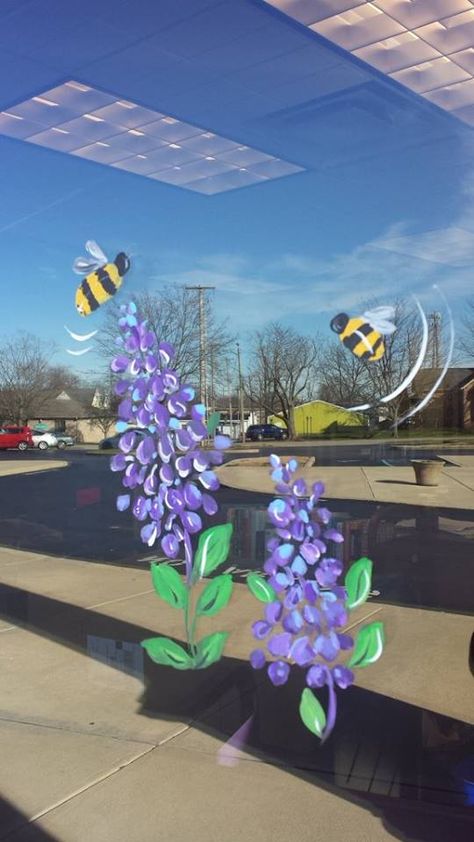 Spring Windows, Painting Ideas On Windows, Spring Window Decorations, Drawing On Windows, Mothers Day Window Painting, Window Painting Ideas Spring, Window Paintings, Butterfly Window Painting, Spring Window Art