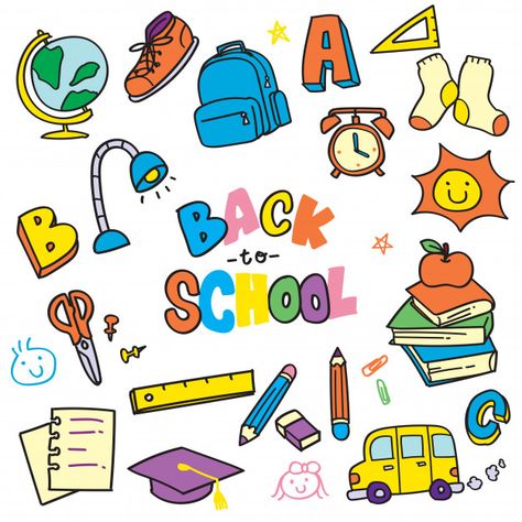 Back to school doodle clip art illustrat... | Premium Vector #Freepik #vector Doodles Design, School Doodle, School Doodles, Back To School Clipart, Free Doodles, Ink Doodles, Note Doodles, Characters Inspiration Drawing, School Clipart