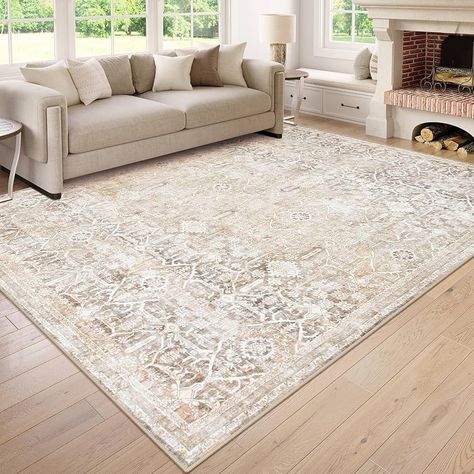 Amazon.com: Washable Area Rug 8x10, Neutral Boho Rugs for Living Room Rugs 8x10 Non Slip Farmhouse Modern Bedroom Carpet Stain Resistant Aesthetic Print Accent Floor Rug for Dining Guest Office - Beige : Home & Kitchen Vintage Rug Modern Living Room, Rugs To Match Tan Couch, Rugs For Beige Living Room, Beige Couch Living Room Rug, Neutral Area Rugs In Living Room 10x14, Rug Under White Couch, White Couch And Rug, Neutral Living Room Decor Brown Couch, Neutral Area Rugs In Living Room Farmhouse