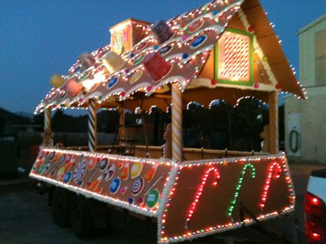 Our Christmas Parade Float Year 2 Gingerbread House Christmas Parade Float Ideas, Holiday Parade Floats, Parade Float Diy, Parade Float Theme, Parade Float Ideas, Christmas Parade Floats, Parade Ideas, Floating Decorations, Holiday Parades