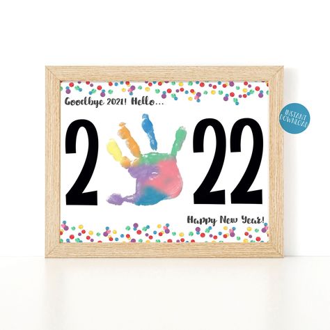 New Year's Eve 2022 New Year's Handprint Art Baby | Etsy Handprint Template, News Years Crafts For Kids, New Year's Eve Crafts, Kids New Years Eve, January Crafts, New Year Art, Toddler Arts And Crafts, Kids At Home, New Year's Crafts