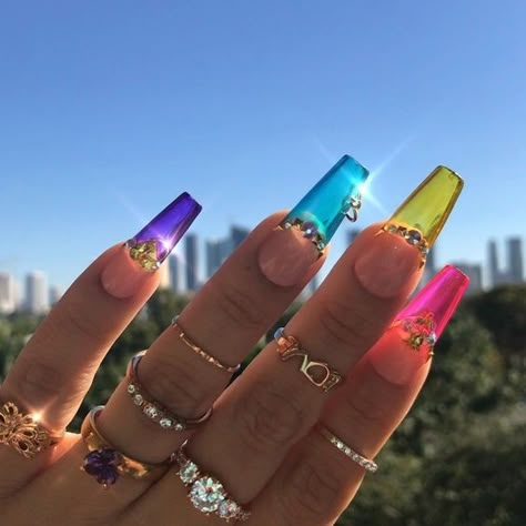 Pedicure Designs, Jelly Nails, Summer Acrylic Nails, Glam Nails, Coffin Nails Designs, Fire Nails, Bling Nails, Pretty Acrylic Nails, Creative Nails