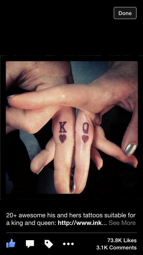 A Couple Tattoos Matching, Tato Grunge, Tato Geisha, King Queen Tattoo, Him And Her Tattoos, Cute Tattoo Ideas, Tattoos Matching, Tato Henna, Finger Tats