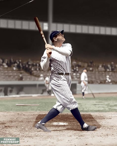 Babe Ruth, Yankee Stadium, 1926#photoshop #blackandwhite #colorizedphoto #colorizedhistory #baseball #mlb #history #restored #boston #redsox #newyork #yankees #baberuth #colorized #colorization #pologrounds #yankeestadium #⚾ Colorized History, Aaron Johnson, Lou Gehrig, Baseball Teams, Red Sox Baseball, Baseball Posters, Yankees Fan, Baseball Art, Jackie Robinson