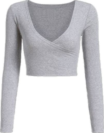 Grey V Neck Sweater, Gray Crop Top, Dr Closet, Grey Crop Top, Long Sleeve Pullover Sweater, Crop Top Outfits, Sweater Grey, Crop Sweater, Grey Pullover