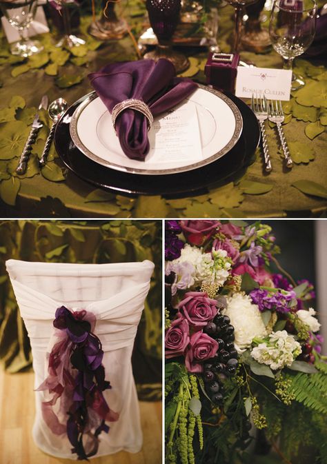 twilight-inspired-wedding-tablescape Twilight Themed Wedding, Breaking Dawn Wedding, Bella Y Edward, Twilight Wedding, Enchanted Forest Wedding, Wedding Tablescape, Enchanted Wedding, Breaking Dawn, Wedding Chairs