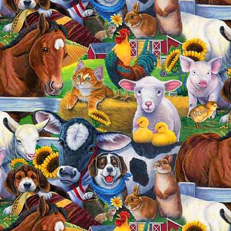 Animal Adventure - Farm Friends - Quilt Fabrics from www.eQuilter.com All Animals Together, Animals Together, Friend Canvas, Friends Poster, Jigsaw Puzzles For Kids, All Animals, Puzzles For Kids, Painting Kits, Trademark Fine Art