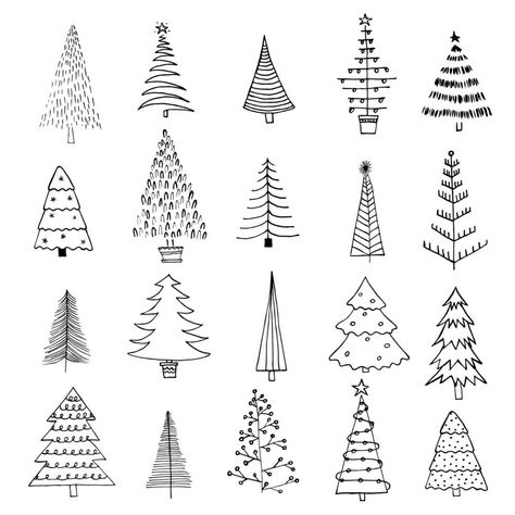 Christmas Tree Simple Drawing, Doodle Christmas Tree, Christmas Tree Drawing Simple, Tree Ideas Drawing, Christmas Tree Ideas Drawing, Christmas Tree Drawings, How To Draw Christmas Tree, Drawing New Year, Draw Christmas Tree