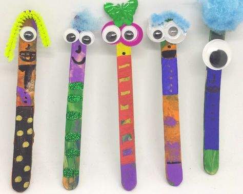 Lollie Stick Crafts, Craft Stick Puppets, Lolly Stick Crafts For Kids, Matilda Crafts, Lollypop Stick Craft, Popsicle Puppets, Lolly Stick Craft, 100 Day Project Ideas, Multisensory Learning