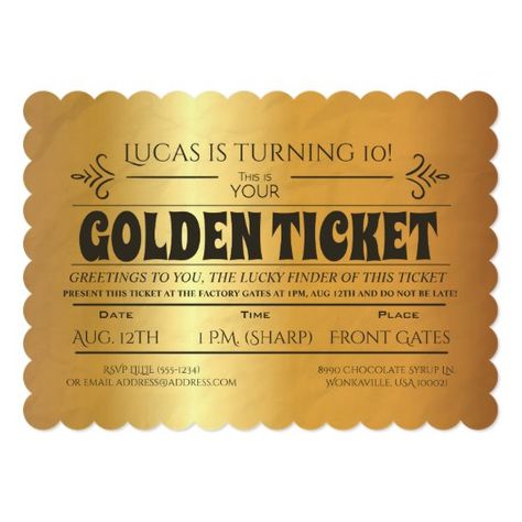 Golden Ticket Birthday, Golden Birthday Themes, Ticket Birthday Invitation, Golden Bday, Golden Birthday Parties, Ticket Style, Style Birthday, 30th Bday, Dirty 30