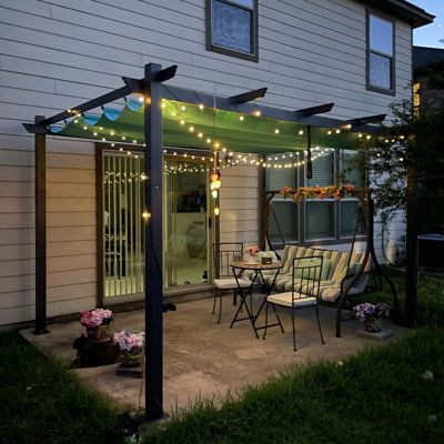 Need a space to have a party outside, It is the perfect solution. It offers privacy and optimal shade from harsh sun rays—simply slide the convertible top back and forth to suit your comfort level. The frame is made of durable rust-resistant powder-coated aluminum. The adjustable canopy provides for a welcome retreat on the hottest sunny days. This pergola can be used for all four seasons for year-round backyard beauty. Adds an elegant and relaxed outdoor space for dining or entertaining in your Purple Leaf Pergola, Outside Canopy Ideas Patio, Yard Canopy, Relaxing Outdoor Spaces, Pergola With Canopy, Pergola Aluminium, Aluminum Pergola, Backyard Renovations, Pergola Canopy