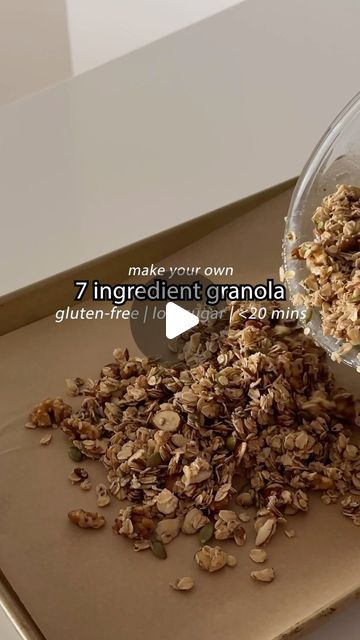 Kelsey Rose on Instagram: "MAKE YOUR OWN GRANOLA!! 🥜 — 7 minutes and can be done in under 20 minutes. It is soooo delicious, low in sugar and such a simple snack recipe that you can easily store and always have on hand!

💛 HOMEMADE GRANOLA 💛 > STORE BOUGHT GRANOLA … however I do have to admit there are some brands out there that dedicate their missions to providing products that are low sugar and minimal ingredients BUT the options are limited and $$.

I definitely do recommend buying the nuts, seeds and oats in bulk if possible for a lower cost option but the best part of making your own is that you can truly add whatever you want to it and also control how much honey/maple syrup you use for sweetness! 

INGREDIENTS: 
+ 1/4 cup melted coconut oil
+ 1/4 cup honey or maple syrup
+ dash o Granola Homemade, Make Your Own Granola, How To Make Granola, Kelsey Rose, Easy Snack Recipes, 7 Minutes, Homemade Granola, Low Sugar, Easy Snacks