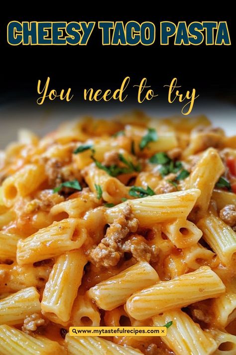 Experience the magic of melted cheese and taco flavors in this Cheesy Taco Pasta! Perfect for gatherings or cozy family dinners, this dish is easy to make and even easier to devour. Get your forks ready for a cheesy, flavorful adventure! Cheesy Taco Pasta, Cheesy Taco Shells Pasta, Easy Cheesy Taco Pasta, Cheesy Taco Pasta Bake, Creamy Ground Beef Taco Pasta, Taco Pasta With Velveeta Shells And Cheese, Taco Pasta Recipes, Taco Tuesday Recipes, Taco Pasta Salad