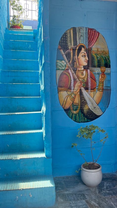 #painting #blue #jodhpur #rajasthan #stairs #india Rajasthan Street Photography, Jodhpur Aesthetic, Blue Indian Aesthetic, Jodhpur Photography, Rajasthan Aesthetic, Reference Background, Blue City Jodhpur, Rajasthan Photography, Travelling Asia