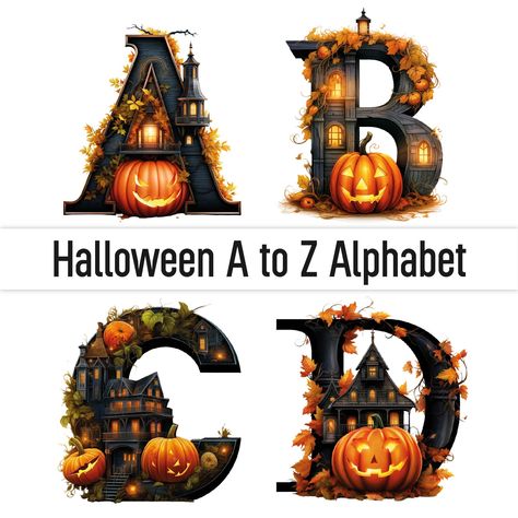 Halloween Letters Alphabet, Halloween Alphabet Letters, Pumpkin Alphabet, Fall Alphabet, Thanksgiving Alphabet, Halloween Lettering, Halloween Alphabet, Halloween Font, Journal D'art