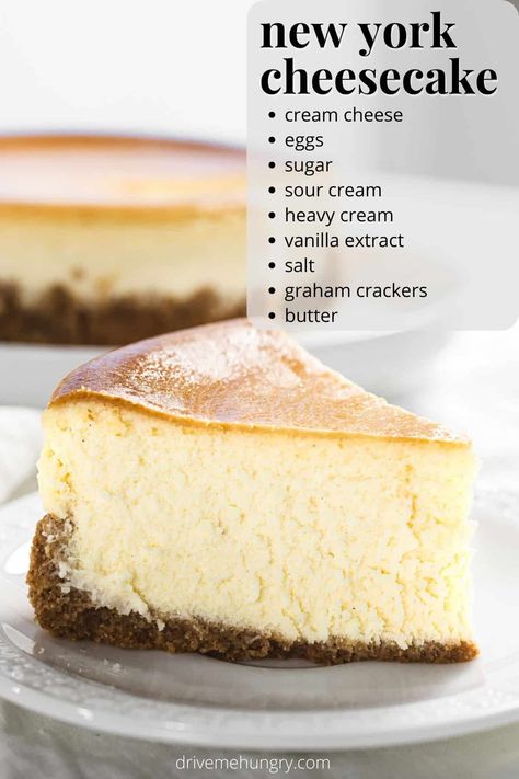 This classic New York-style cheesecake is rich, creamy, and decadent. It's made with sour cream and heavy cream for an extra smooth and creamy texture that New York cheesecake is best known for! Tall Cheesecake Recipe, New York Cheesecake Recipes, Best New York Cheesecake, Classic New York Cheesecake, Newyork Cheesecake, Cheesecake Recipes Easy Homemade, Perfect Cheesecake Recipe, Ny Cheesecake, Recipes Tiktok