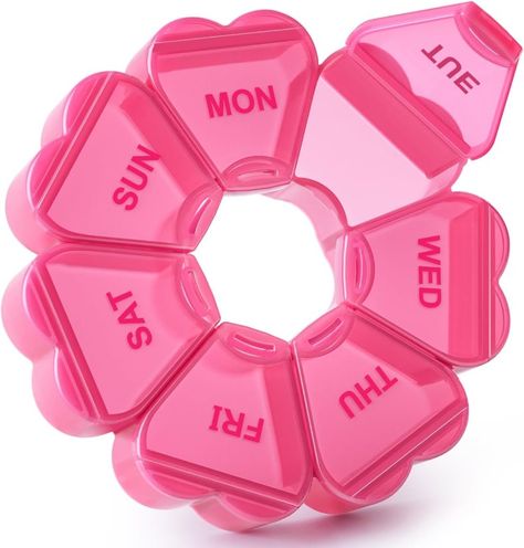 pink/cute/Large Weekly Pill Organizer/Box 7 Day, KAPENS Daily Vitamin Case Large Capacity Compartments, Pill Containers for Fish Oil Medicine Supplements Fish Oil Vitamins, Pill Box Organizer, Weekly Pill Organizer, Pill Dispenser, Daily Vitamin, Medicine Organization, Pill Container, Heart Shape Box, Pill Organizer