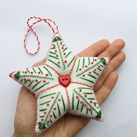 Felt Star Christmas ornaments pattern PDF SVG - Inspire Uplift Star Christmas Ornaments, Sew Toys, Embroidered Christmas Ornaments, Felt Star, Diy Felt Christmas Ornaments, Felt Ornaments Patterns, Felt Crafts Christmas, Felt Christmas Decorations, Star Christmas