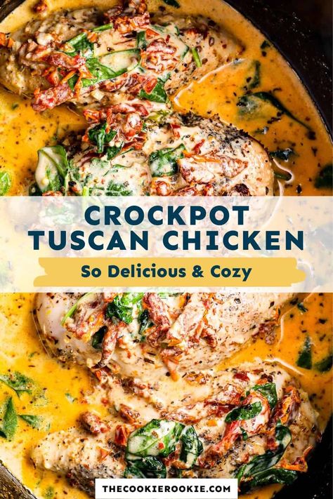 Essen, Italian Crockpot Chicken Recipes, All Day Crock Pot Recipes, Crockpot Tuscan Chicken, Crock Pot Italian Chicken, Crock Pot Tuscan Chicken, Friendsgiving 2023, Tuscan Chicken Recipe, Gluten Free Crock Pot Recipes