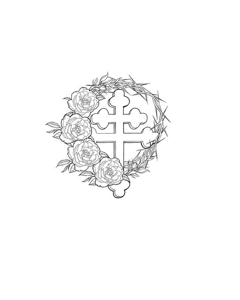 Tattoo design for my ribs by Adam the Tattooist peonies Slovak cross and thorns Slovak Tattoo, Thorn Tattoo, Travel Tattoos, Rose Crown, Orthodox Cross, Haruki Murakami, Crown Of Thorns, Cross Tattoo, Travel Tattoo