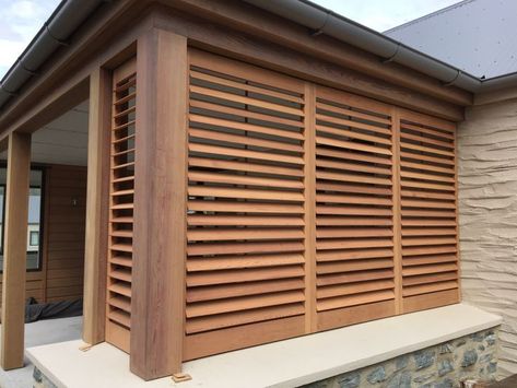 Louvered Walls Outdoor, Shutters Outdoor, Modern Windows And Doors, Porch Privacy, Shutter Ideas, Outdoor Wall Panels, Outdoor Shutters, Privacy Ideas, Sliding Shutters