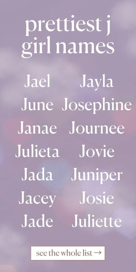 Love baby names starting with J? These cute baby names starting with J are perfect for your little one - from super popular baby names to completely timeless, these baby girl names that start with J are some of absolute favorites to add to your baby name list! (Great for mamas looking for modern baby names!) J Baby Names, Hippie Girl Names, Girl Names List, Country Girl Names, Biblical Girl Names, Writing Aesthetics, Top Baby Girl Names, Best Girl Names, Country Baby Names