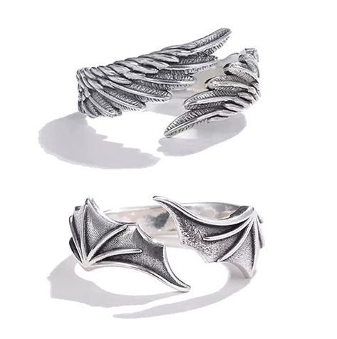 Angel Demon, Demon Wings, Couples Rings, Ange Demon, Angel And Devil, Cuff Rings, Matching Rings, Thumb Rings, Couple Rings