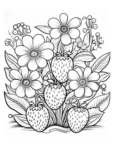 Free Printable Strawberry Coloring Pages Embroidery Coloring Pages, Printable Coloring Pages Adults, Strawberry Colouring Pages, Strawberry Coloring Pages Free Printable, Free Coloring Sheets For Adults, Cartoon Coloring Pages For Grown Ups, Nature Colouring Pages, Color Pages Free Printable, Easy Adult Coloring Pages