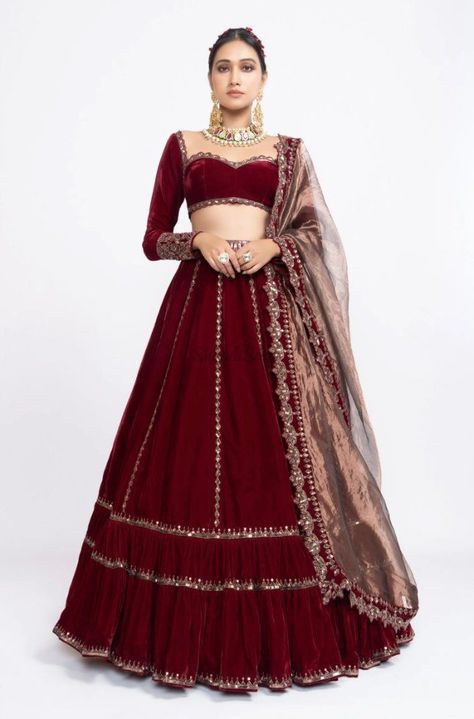 Presenting you latest velvet Lehengas. From sabyasachi velvet lehengas to maroon velvet lehengas, we have got variety of lehengas #shaadisaga #indianwedding #velvetlehenga #velvetlehengablouse #velvetlehengasimple #velvetlehengablack #velvetlehengagreen #velvetlehengablue #velvetlehengabridal #velvetlehengared #velvetlehengapink #velvetlehengapurple #velvetlehenganavyblue #velvetlehengaplain #velvetlehengawhite #velvetlehengabottlegreen #velvetlehengaroyalble #velvetlehengabrown #velvetlehenga Maroon Blouse Lehenga, Maroon Lehenga For Bridesmaid, Maroon Velvet Blouse For Lehenga, Velvet Blouse Designs For Lehanga, Velvet Lengha Lehenga Choli, Full Sleeve Lehnga Designs, Maroon Full Sleeve Blouse, Full Sleeves Blouse Design For Lehenga, Full Selves Blouse Design For Lengha