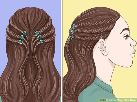 3 Easy Ways to Wear Claw Clips - wikiHow Mini Claw Clips Hairstyles, Ways To Wear Claw Clips, Hairstyles With Mini Claw Clips, Tiny Claw Clip Hairstyles, Mini Claw Clip Hairstyles, Mini Claw Clips, Claw Clip Hairstyles, Hair Goal, Eye Makeup Techniques