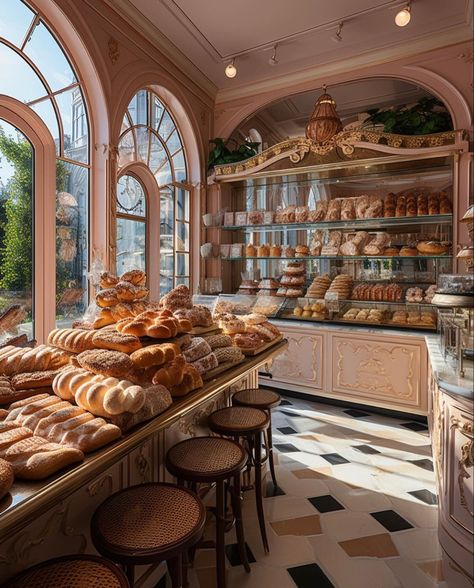 Princess Kitchen Aesthetic, Apartment Above Cafe, Bakery Interior Design Vintage, Vintage Cafe Aesthetic, Fairytale Cafe, Fantasy Bakery, Bakery Interior, Bakery Design Interior, Cozy Restaurant