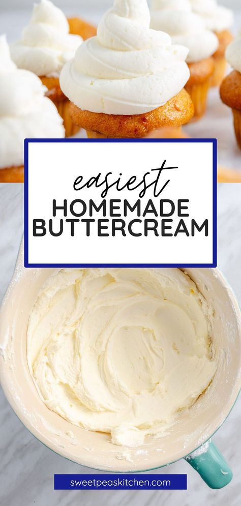 One of the most popular types of frosting is Buttercream Frosting - here is how to make it! How To Make Your Own Frosting, Easy Buttercream Recipe, How To Make Butter Cream Icing, How To Make Homemade Icing, How To Make Cake Frosting, How To Make Buttercream Frosting, Homemade Icing Recipe, Home Made Icing, White Icing Recipe