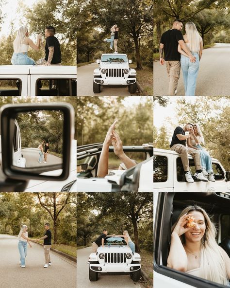 Love at first Jeep ❤️ @laurandjavier say they have a Jeep, say no more! The perfect love for this playful shoot! It always makes for the best session when you bring something you love or a hobby you enjoy to it! #tampaphotographer #stpetephotographer #clearwaterphotographer #wesleychapelphotographer #odessaphotographer #couplesphotography #couplesphotographer #flphotographer #njphotographer #lehighvalleyphotographer #jeepphotography #jeepwrangler #jeep #jeeplife #jeeplove #authenticlovemag... Jeep Photoshoot, Jeep Wedding, Car Couple, 7 Year Anniversary, Say No More, Fall Family Photos, Clay Art Projects, Perfect Love, Jeep Gladiator