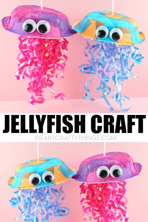 Jellyfish Craft For Kids, Ocean Kids Crafts, Colorful Jellyfish, Jellyfish Craft, Ocean Kids, Summer Crafts For Kids, Ocean Crafts, Daycare Crafts, Googly Eyes