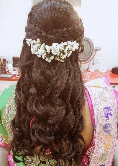 Hairstyles With Gajra, Hairstyle Open Hair, Gajra Hairstyle, Brown Ombre Hair Color, Half Updo Hairstyles, Open Hair, Saree Hairstyles, Engagement Hairstyles, Bridal Braids