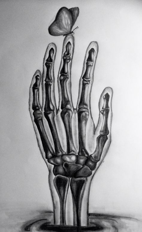 Skeleton Hand Reaching Out, Fantastic And Strange Gcse Art, Skull Hand Drawing, Drawing A Skull, Hand Drawing Ideas, Hand Step By Step, Draw Skull, Skeleton Pics, Hole Drawing